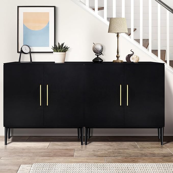 Storage Cabinet with Doors, Modern Black Accent Cabinet, Free Standing Cabinet, Wooden Buffet Sideboards for Living Room, Kitchen,Home Office