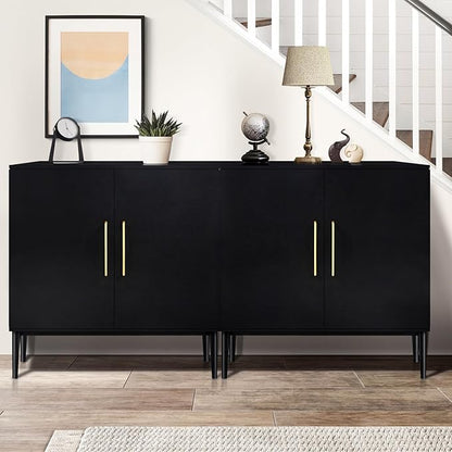 Storage Cabinet with Doors, Modern Black Accent Cabinet, Free Standing Cabinet, Wooden Buffet Sideboards for Living Room, Kitchen,Home Office