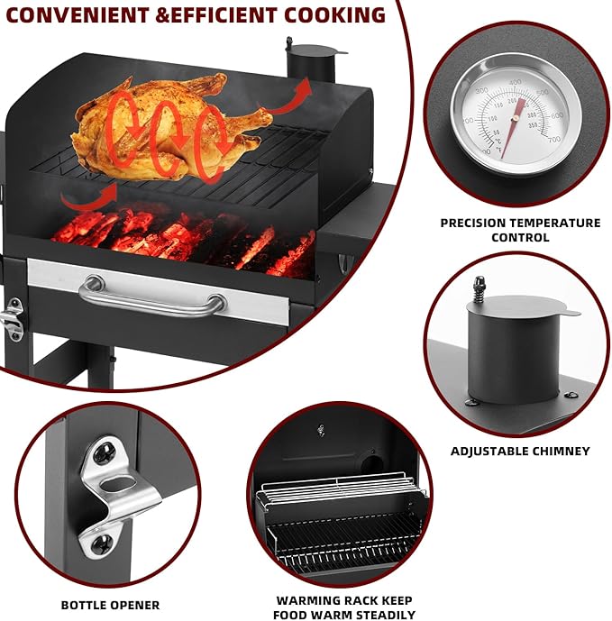 Charcoal Grills Outdoor BBQ Grill with 2 Side Table,Barbecue Grill Smoker with 343 Sq.in.Cooking Area for Outdoor Cooking Backyard Camping Picnics Beach by DNKMOR