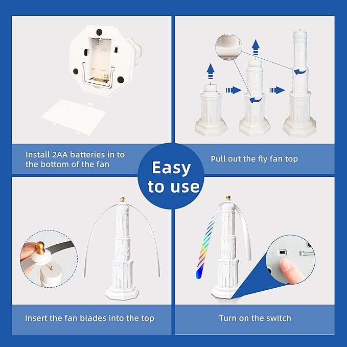 4pcs Fly Fans for Tables, Repellent Fan to Keep Flies Away, Portable Deterrent Spinner for Picnic, Restaurant, Party, Home, BBQ (White)