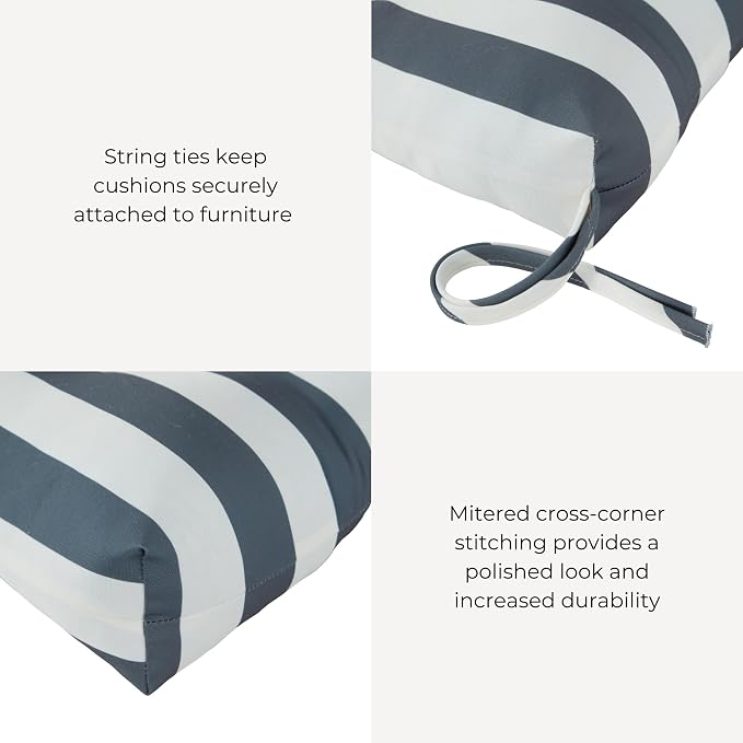 Outdoor Tufted High-Back Chair Cushions, One-Piece Hinged Seat and Back Design, Reversible with 4 Ties, Durable Polyester Fabric, Recycled Fiber Fill - Set of 2, Canopy Stripe Gray