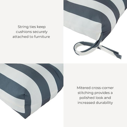 Outdoor Tufted High-Back Chair Cushions, One-Piece Hinged Seat and Back Design, Reversible with 4 Ties, Durable Polyester Fabric, Recycled Fiber Fill - Single, Canopy Stripe Gray
