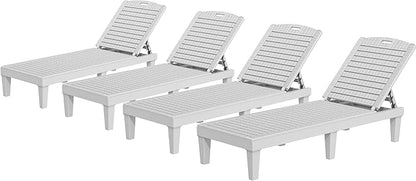 YITAHOME Outdoor Chaise Lounge Chair, Plastic Pool Chaise Lounge with 5-Position Backrest, Easy Assembly & Waterproof for Patio & Poolside, Set of 4, Grayish-White