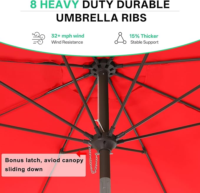 ABCCANOPY 9ft Scalloped Patio Umbrella, Outdoor Table Umbrella with Tilt and Crank, Fiberglass Ribs Deck Umbrella for Patio, Pool, Garden, Picnic (Red)