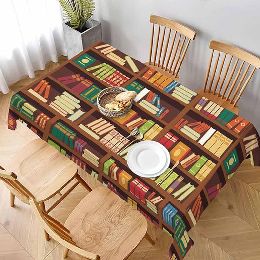 TKS MITLAN Book Shelf Tablecloth Decor Retro Bookshelf Literature Books Table Cloth Dining Room Kitchen Table Cover 52 x 70 Inch Oblong/Rectangle