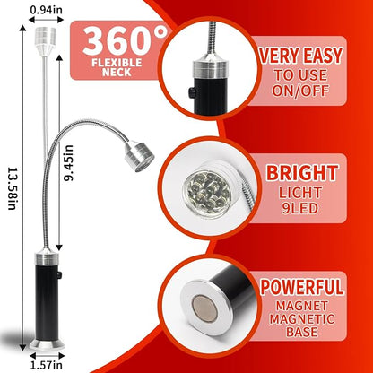 Grill Light, LED BBQ Light with Magnetic Base & 360° Flexible Gooseneck, Grilling Accessories for Men Dad Husband, Outdoor Grilling Gifts for Christmas, Father's Day/ 9 Batteries Included - Pack of 2