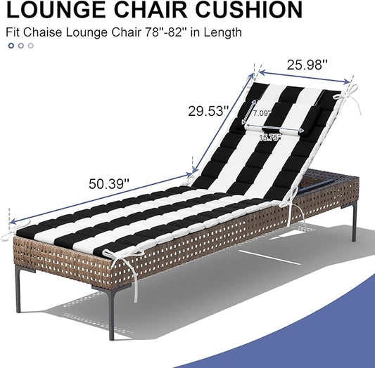 Crestlive Products Chaise Lounge Cushion Outdoor Set of 2, Waterproof Foldable Pool Lounge Chair Cushions with Straps 80''Lx26''W, Lounger Cushions for Outdoor Furniture, Patio, Black Stripe