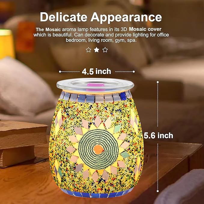 Dicimi Electric Candle Warmer, Mosaic Sunflower Design Wax Melt Warmer with Warm Night Light, No Flame Candle Warmer Lamp for Home Decor, Wax Melter for Scented Wax, Safe Wax Warmer for Aroma Gift
