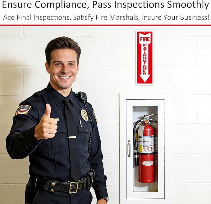 (4 Pack) Self-adhesive Fire Extinguisher Sign, 12" x 4" Durable Plastic Fire Extinguisher Sticker for Business and Home Use, Indoor, Outdoor, 20 Mil Thick PVC Safety Signs, Weather-resistant, No Fade, Easy to Install