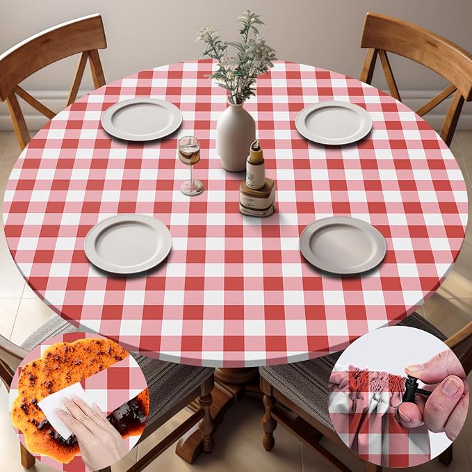opstellen Fitted Round Tablecloth Non Slip Table Cloth Vinyl Inside Outside Circle Cover for 36-44" Tables Dining Kitchen Family Festival Kit Gifts Summer Fall Patio Picnic Glamping Vacation Equipment