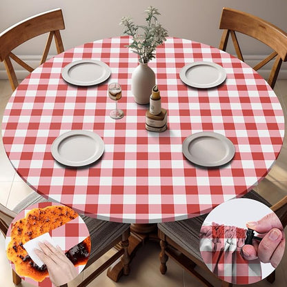 opstellen Fitted Round Tablecloth Non Slip Table Cloth Vinyl Inside Outside Circle Cover for 36-44" Tables Dining Kitchen Family Festival Kit Gifts Summer Fall Patio Picnic Glamping Vacation Equipment