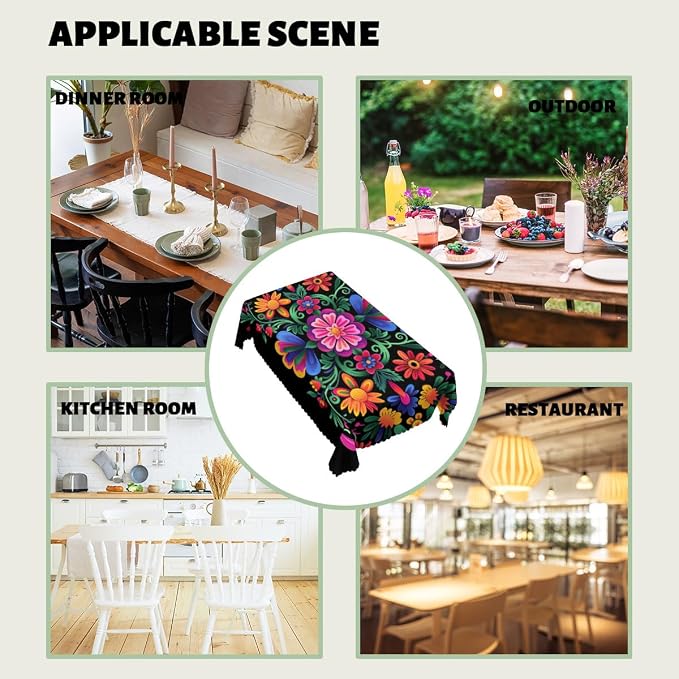Mexican Fiesta Table Cloth Rectangle Tables Cinco De Mayo Day of The Dead Rectangle Kitchen Table Cover Oblong Tablecloth for Dining Table Buffet Parties Patio Camping 52" x 70" 4-6 Seats
