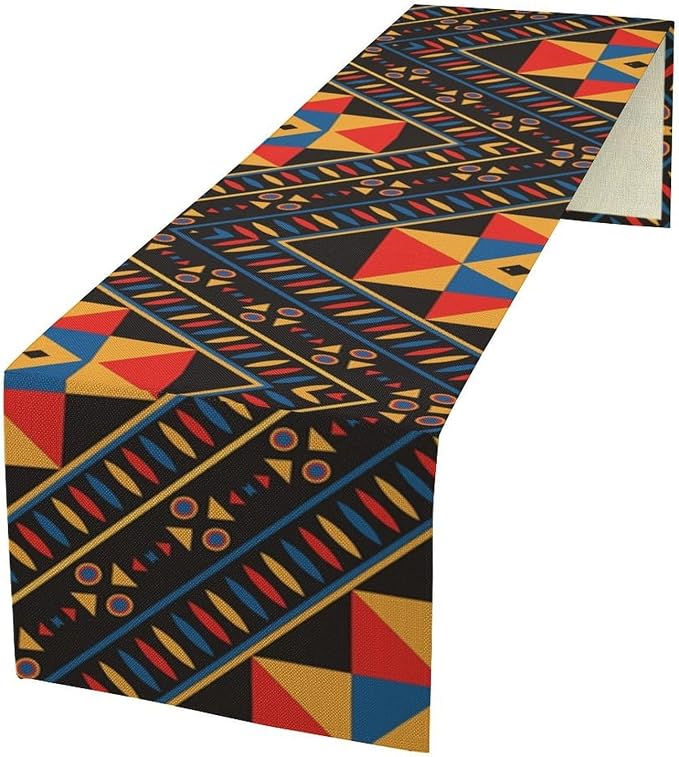African Aztec Tribal Table Runner, Vintage Geometric Pattern Abstract Ethnic Traditional Kitchen Table Runner Decoration for Farmhouse Home Holiday Parties 13x36in
