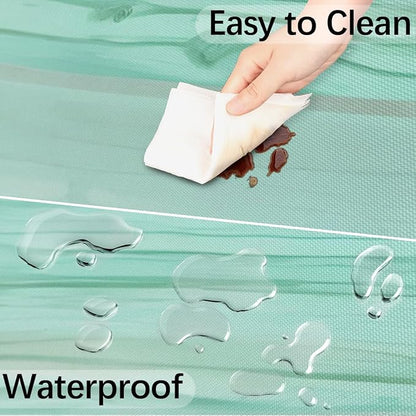 Fitted Round Tablecloth with Umbrella Hole and Zipper Green Stripes Texture Outdoor Elastic Table Cloth 45"-56" Oil-Proof Waterproof Gradient Patio Table Cover for Party Outdoor