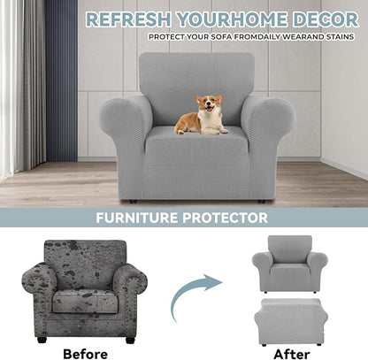 LURKA Stretch Chair Cover for Sofa, 1 Piece Armchair Slipcover, Sliver | Soft Stretch Jacquard, Fits 31"-55" Armchairs, Elastic Bottom for Secure Fit, Machine Washable, Pet & Kid Friendly