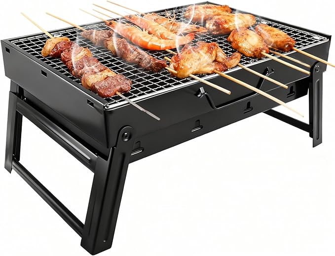 Barbecue Grill, Portable BBQ Charcoal Barbecue with Rack Wire Meshes Portable Household Charcoal Grills for Outdoor Grilling (13.8"X10.6"X7.9")