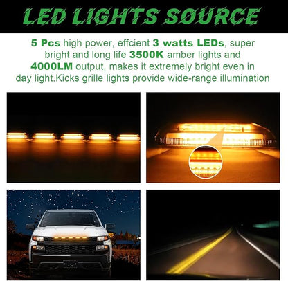 LED Front Grille Lights for 2019 Silverado 1500 Accessories 2020 2021 Grill Lights for Custom Trail Boss WT (Amber,5PCS)