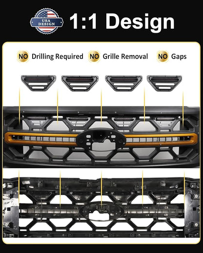 Front Grill Raptor Lights for Ford F150 2024 2025 2026 (White, Tremor) | 5th Gen F150 Grille Marker Lights, Waterproof F150 LED Lights Accessories, Snap-in Installation, OEM Style, Off-road Driving