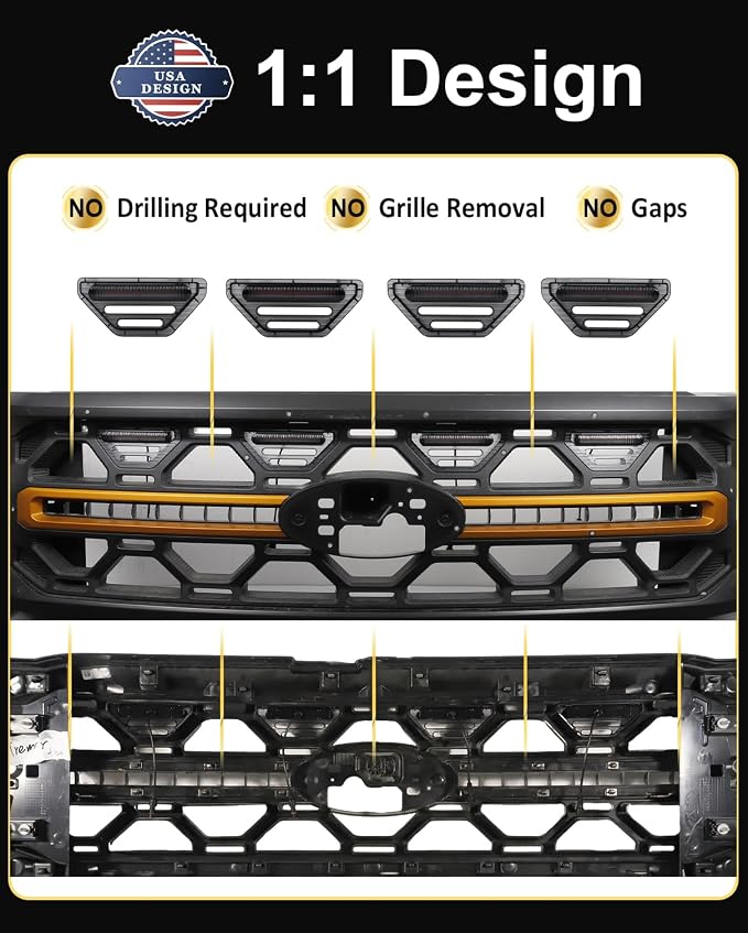 Front Grill Raptor Lights for Ford F150 2024 2025 2026 (Yellow, Tremor) | 5th Gen F150 Grille Marker Lights, Waterproof F150 LED Lights Accessories, Snap-in Installation, OEM Style, Off-road Driving