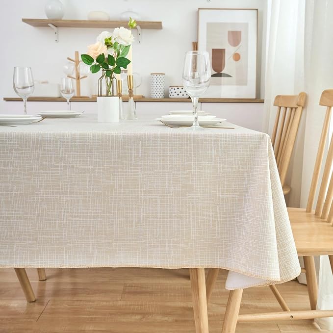 LIBERECOO Heavy Duty Vinyl Tablecloth with Flannel Backing Waterproof Oil-Proof Plastic Table Cloth Stain-Resistant Wipeable Rectangle or Square Table Cover for Indoor and Outdoor 60 x 102 Inch