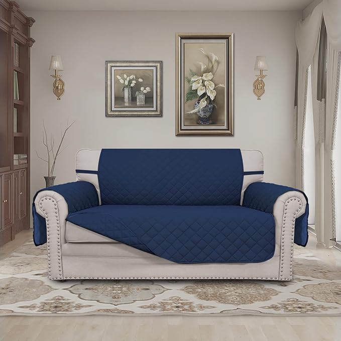 Easy-Going Reversible Couch Cover, 2 Cushion Sofa, Loveseat, Navy/Navy | Machine Washable Slipcover For Dogs, Water Resistant Furniture Mat For Living Room, Non-Slip Sofa Cover, Pet Friendly