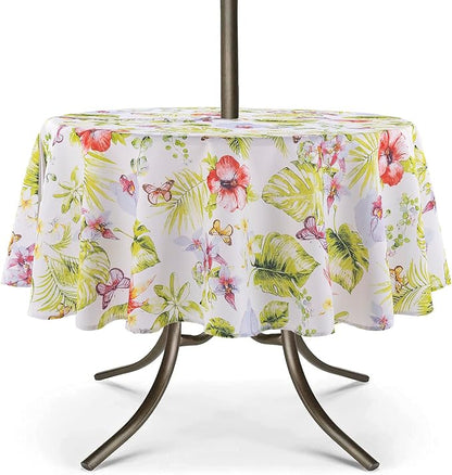 UMINEUX 60" Outdoor Round Tablecloth with Umbrella Hole and Zipper | Spring/Summer Waterproof Round Patio Table Cover for Picnic/BBQ/Garden, Butterfly
