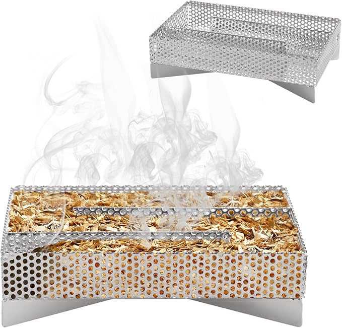 Smoker Tray 12 Hours Pellet Maze Smoker Tray, 5 x 8 Inch Stainless Steel Pellet Smoker Basket, Anti-slip Smoke Generator, Perfect for Hot and Cold Smoking Meat, Fish, Cheese