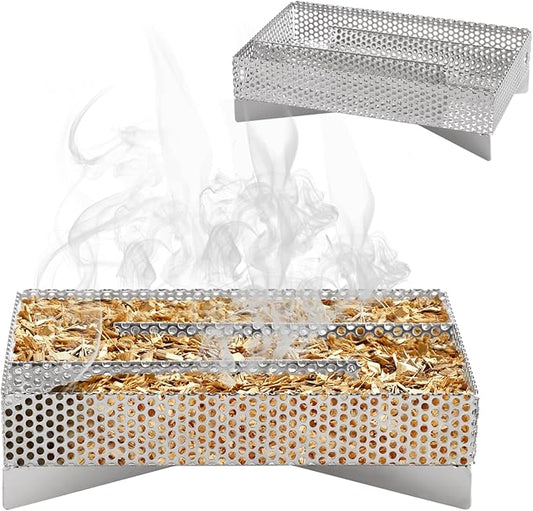 Smoker Tray 12 Hours Pellet Maze Smoker Tray, 5 x 8 Inch Stainless Steel Pellet Smoker Basket, Anti-slip Smoke Generator, Perfect for Hot and Cold Smoking Meat, Fish, Cheese