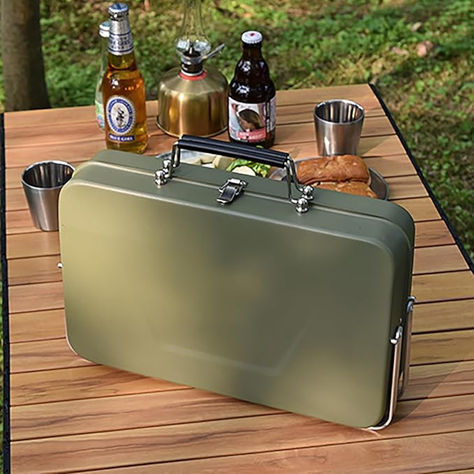 Portable Charcoal BBQ Grill, Foldable Suitcase Style, Adjustable Grill Rack, for Camping, Picnic, and Outdoor Use