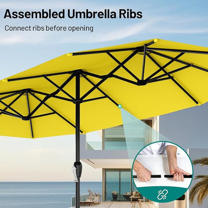 AreShark 15ft Patio Umbrella with Base, Double Sided Outdoor Umbrella with 12 Fiberglass Ribs, Large Outdoor Umbrella for Garden, Pool, Deck, Backyard & Market, Yellow