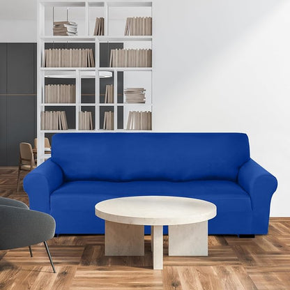 Peryiter 2 Pcs Couch and Loveseat Sofa Covers,Blue,Milk Silk | Armchair Covers for Living Room, Sofa Cushion Slipcover 2/3 Seater, Furniture Protector, Polyester and Spandex, Washable
