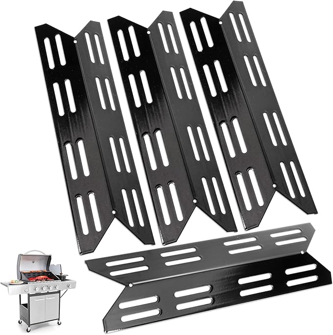 4 Packs Heat Plate for Captiva Designs/G41 Pro/ Sophia & William 4-Burner Propane Gas BBQ Grill with Side Burner, Heat Shields Replacement Parts for Electactic 3-Burner, Porcelain Steel 14.17''L