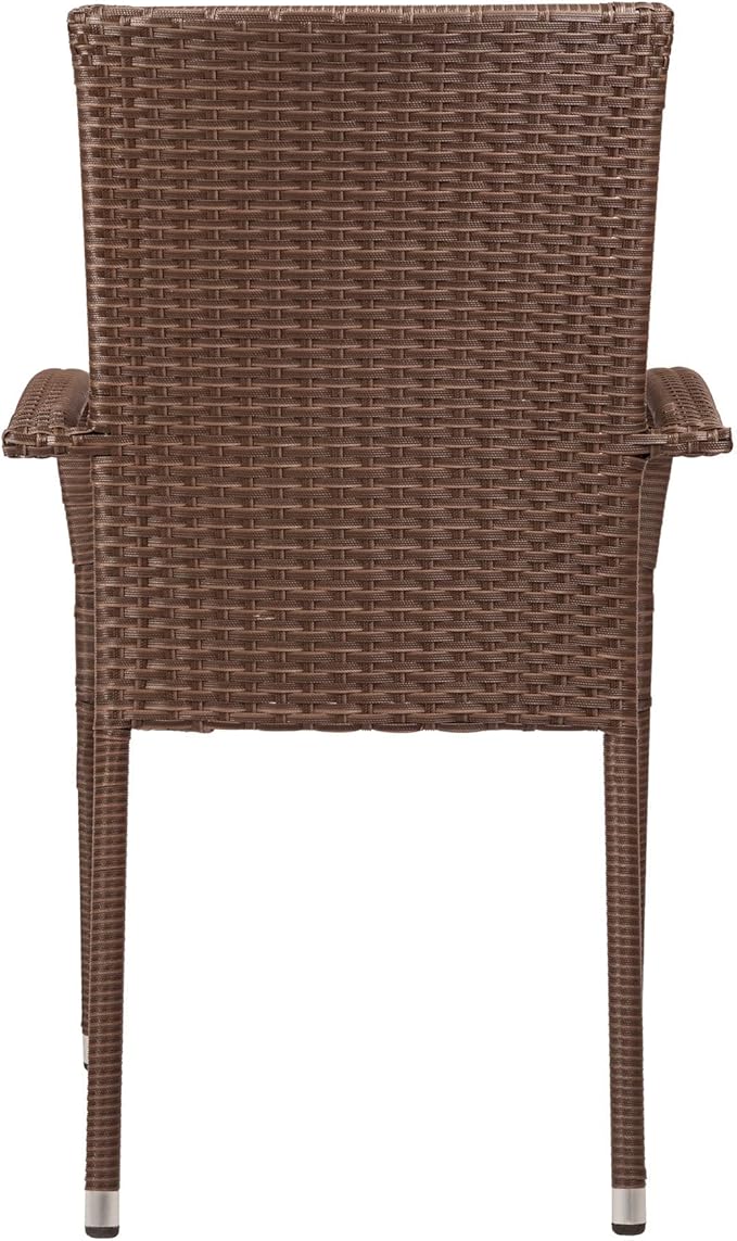 Morgan Outdoor Wicker Stacking Chair - Mocha - Set of 4 - Handwoven No Assembly All Weather Steel Powder Coated Frame Lightweight Indoor Outdoor Porch Backyard Lawn Garden Balcony - Patio Sense 62664