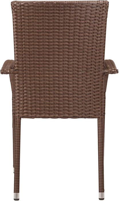 Morgan Outdoor Wicker Stacking Chair - Mocha - Set of 4 - Handwoven No Assembly All Weather Steel Powder Coated Frame Lightweight Indoor Outdoor Porch Backyard Lawn Garden Balcony - Patio Sense 62664