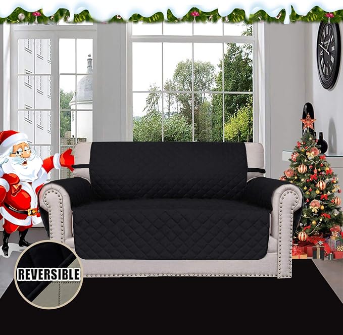 Easy-Going Reversible Couch Cover, 2 Cushion Sofa, Loveseat, Black/Beige | Machine Washable Slipcover For Dogs, Water Resistant Furniture Mat For Living Room, Non-Slip Sofa Cover, Pet Friendly