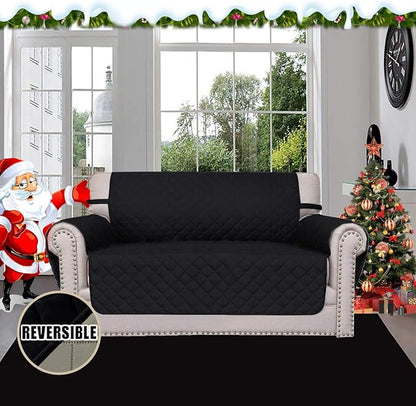 Easy-Going Reversible Couch Cover, 2 Cushion Sofa, Loveseat, Black/Beige | Machine Washable Slipcover For Dogs, Water Resistant Furniture Mat For Living Room, Non-Slip Sofa Cover, Pet Friendly