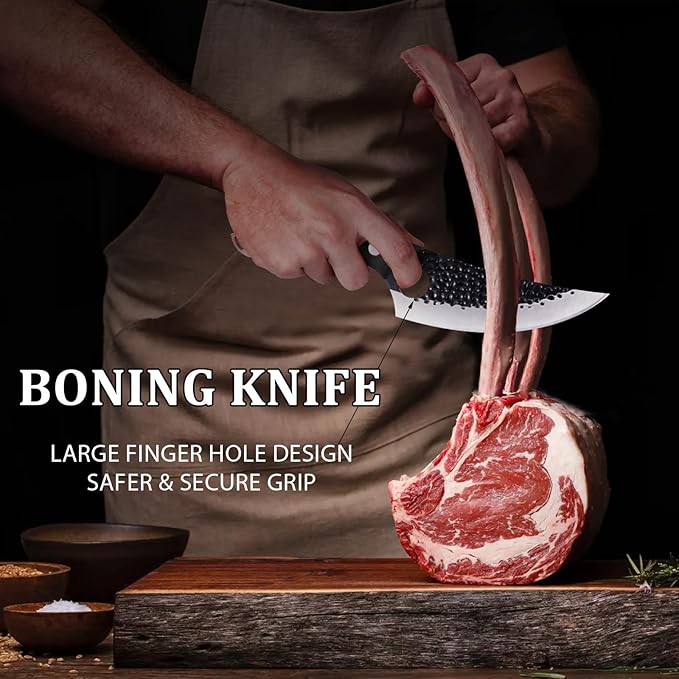 Chef Knife, Boning Knife for Meat Cutting, Viking knife with sheath,Hand Forged Japanese Knife,Kitchen Knives For Home, Outdoor Cooking, Camping BBQ (Black)