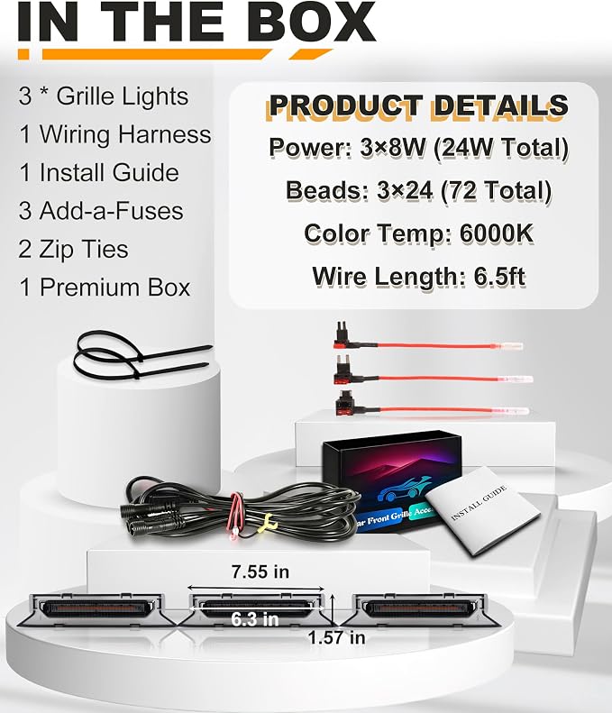 LED Grill Lights for Ford F150 2024-2026 Accessories XLT Only, White | Direct-Snap F150 Front Grille Marker Lights, OEM-Style Fit, IP68 Waterproof, Raptor-Style Front-End Upgrade, Off-Road Ready