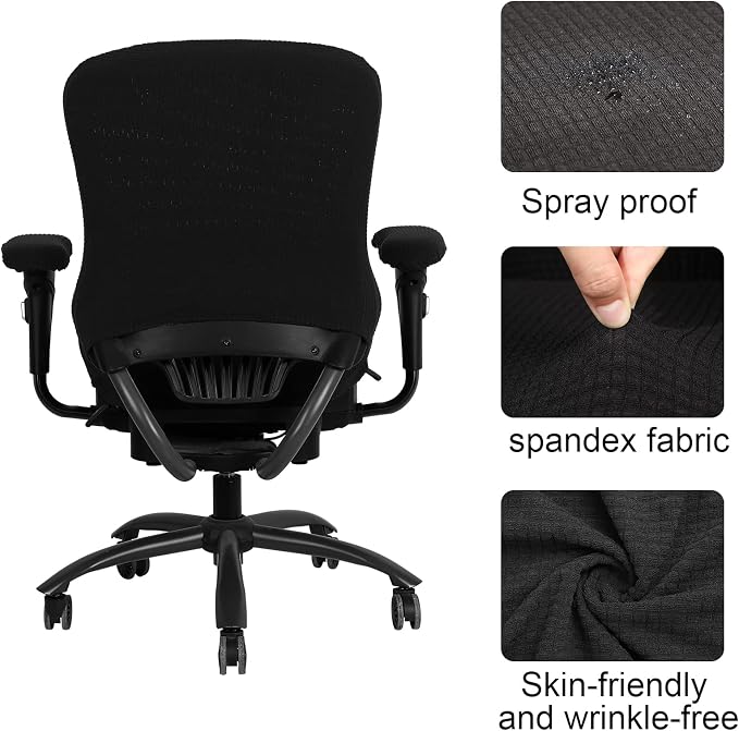 Tallew 4 Pcs Office Chair Covers Stretchable Armrest Seat,XL,Black | Universal Fit Office Desk Chairs, Protective Seat Backrest Slipcovers, Stretchable Prevent Wear, Easy Install for Rotating