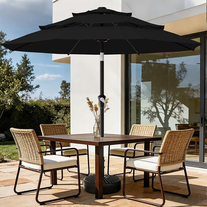 AreShark 9ft 3-Tier Patio Umbrellas, Outdoor Umbrella with 8 Sturdy Ribs UV Protection Windproof, Market Table Umbrella w/Push Button Tilt & Crank for Pool, Porch, Deck, Garden(Black)