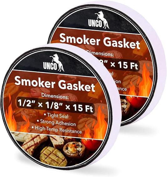 UNCO Smoker Gasket, 2 Pack, 15 ft, 1/2" x 1/8", High Temp, Black