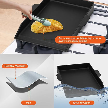 Universal Cast Iron Cooking Griddle for Grills and 2 Burner Range Oven | 18.1" x 12.2", Non-Stick BBQ Flat Top Griddle with Handles for Outdoor Cooking