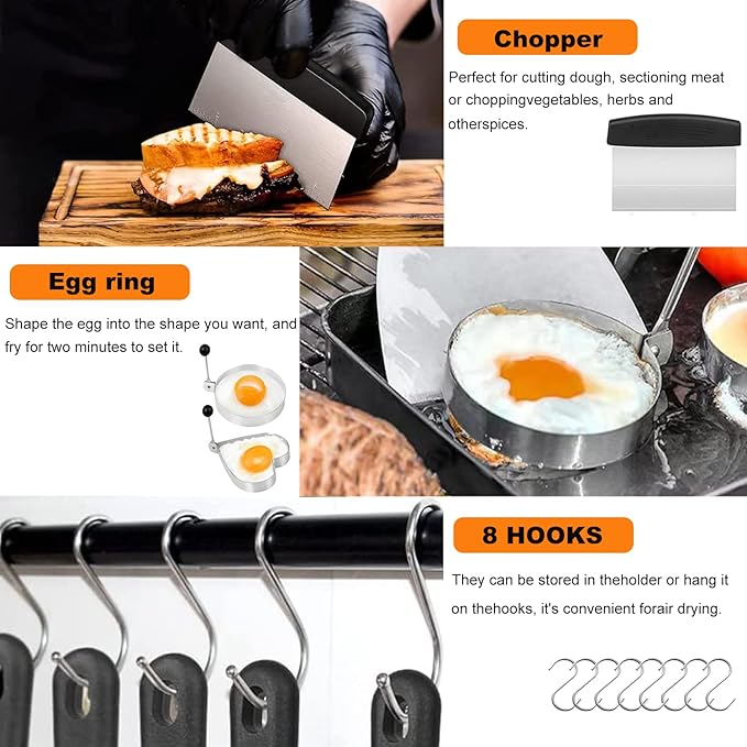 Blackstone Griddle Accessories & Burger Press, 122 PCS Griddle Grill Tools Set for Blackstone Stainless Steel Grill BBQ Spatula Utensils Set with Storage Bag