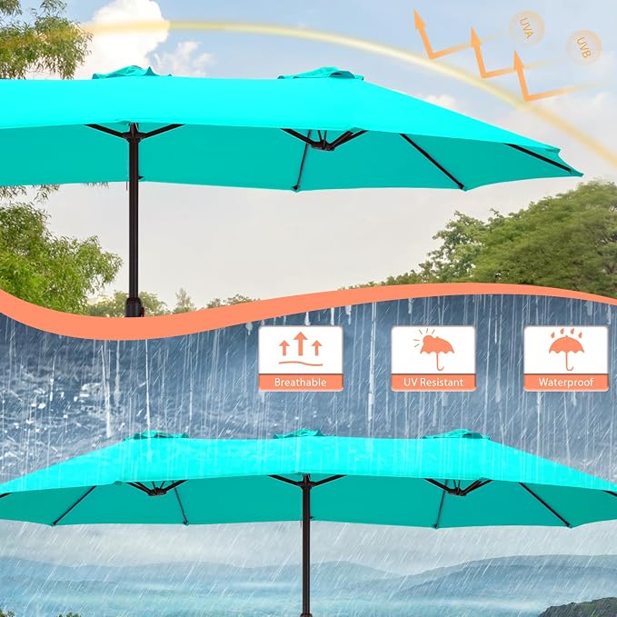 15ft Double Sided Patio Umbrella Replacement Canopy,12 Ribs Umbrella Replacement Top Cover,Frame NOT Included