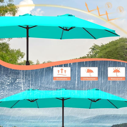 15ft Double Sided Patio Umbrella Replacement Canopy,12 Ribs Umbrella Replacement Top Cover,Frame NOT Included