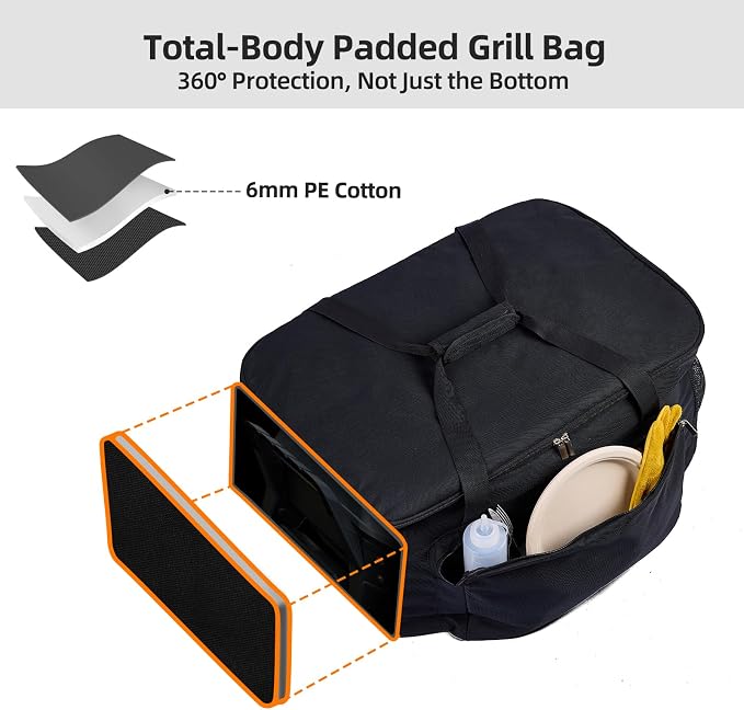 Padded Carry Bag for Charbroil Grill2Go X200 Tabletop Grill, Bag Only | Fully Lined with PE Foam, 5 Pockets, Rip-Proof Fabric, Adjustable Strap, Weather-Resistant, Portable BBQ Grill Carrying Case