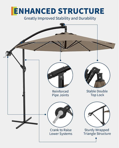 15FT Outdoor Patio Umbrella,Double-Sided Rectangle Market Umbrella with 36 LED Solar Lights & Base,UV50+ Weather-Resistant Oversized Outdoor Umbrella,Crank Lift,3-Way Shade for Pool,Garden,Backyard