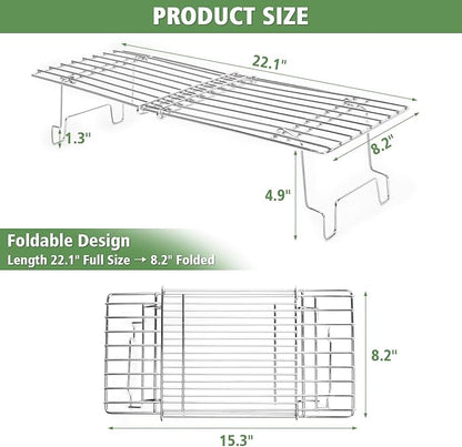 GRISUN Universal Grill Warming Rack for Weber, Blackstone, Traeger, Pit Boss, Adjustable Grill Rack for Outdoor Grill, Folding Stainless Steel BBQ Smoker Rack, 15.3-22.1 in