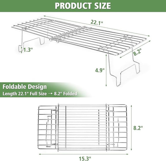 GRISUN Universal Grill Warming Rack for Weber, Blackstone, Traeger, Pit Boss, Adjustable Grill Rack for Outdoor Grill, Folding Stainless Steel BBQ Smoker Rack, 15.3-22.1 in