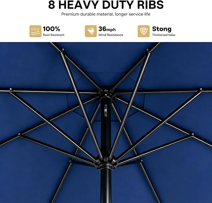 Sannwsg Outdoor Patio Umbrella,Table Umbrella with Push Button Crank,Market Umbrella with 8 Sturdy Ribs,Yard Umbrella